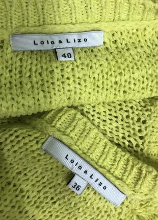 Lola liza , яркий кислотный лимонный ажурный пуловер , ленточная пряжа, мимоза5 фото