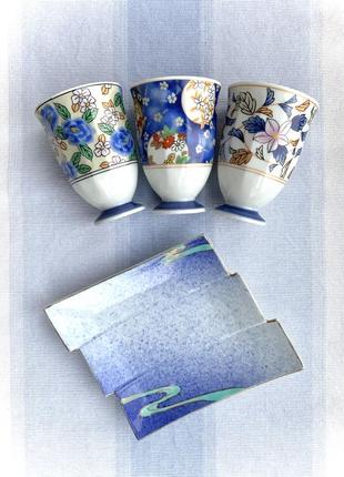 Набір чашок японія посуд фарфор вінтаж чашка тарілка блюдо колір блакитний квіти азія