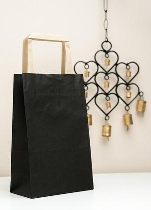 Бумажный пакет черный с плоскими ручками для подарков и одежды, 150*90*240 мм