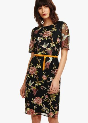 Брендовое сетчатое платье с вышивкой цветы phase eight