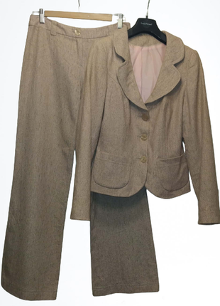 Костюм піджак , брюки кльош, вовна, бавовна, шовк,беж ,ялинка