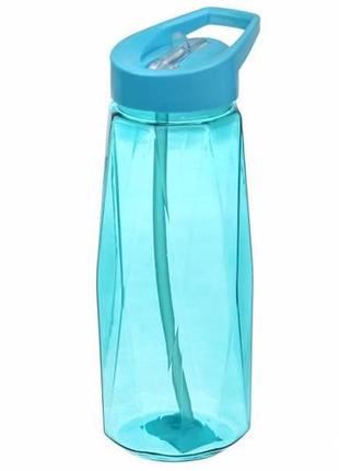Бутылка спортивная 24 cм (фитнес-бутылка) 800 мл пластиковая с трубочкой голубая