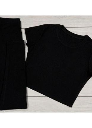 Стильная укороченная футболка и лосины, женский комплект лосины и топ