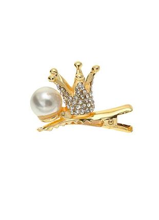 Заколка-уточка с коронкой металлическая 1405602