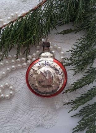 Годинник без п'яти дванадцять🎄❄⏰ срср новорічна ялинкова радянська іграшка підвіска скляна в емалях з ручним розписом вінтаж карнавальна ніч