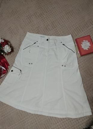 Белоснежная котоновая  юбка трапеция1 фото