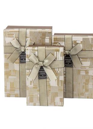 Подарункові коробки з атласним бантом "беж" набір 3шт. універсальний дизайн