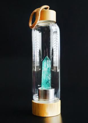 Бутылка для воды с кристаллом 550мл. зелёный флюорит + подарок