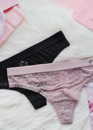 Кружевные стринги на резинке victoria's secret pink оригинал