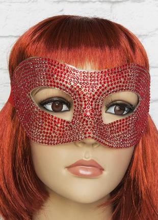 Венецианская маска со стразами (красная) + подарок1 фото