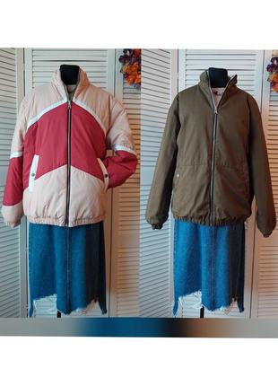Topshop куртка зефирка, пуффер оверсайз обьёмная двухсторонняя хакт/розовая утепленная
