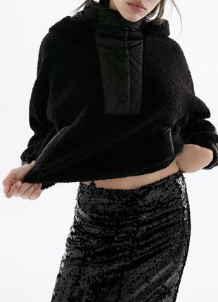 Zara комбинированная куртка парка флиска