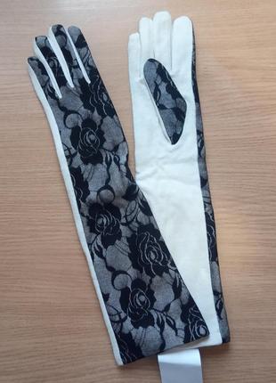 Довгі теплі зимові рукавички р. l з гипюровыми вставками, богемний шик