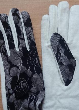 Довгі теплі зимові рукавички р. l з гипюровыми вставками, богемний шик2 фото