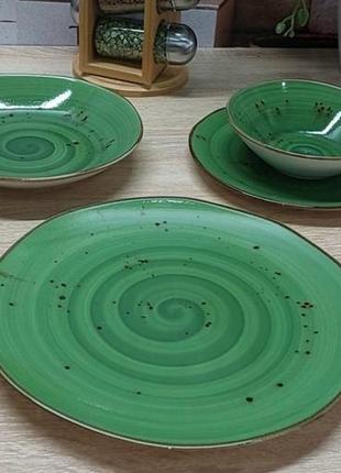 Набір сервірувальних тарілок 24 шт oms tulu dn24-spiral-green столовий сервіз3 фото