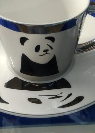 Чашка дзеркальна панда з блюдцем + подарунок6 фото