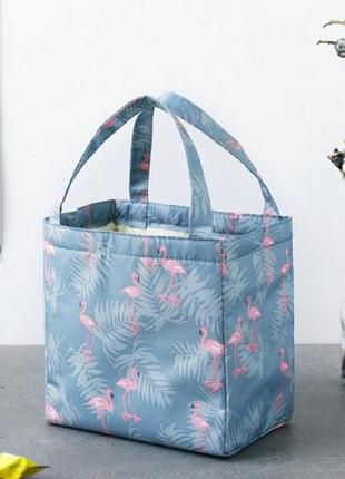Термо сумка, ланч бег flamingo, сіро-блакитна