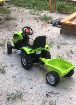 Дитячий трактор на педалях micromax з причеп (зелений колір)4 фото