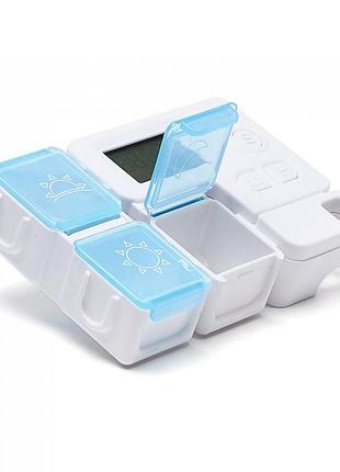 Таблетница на день с таймером напоминанием tetris, голубая