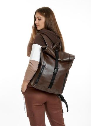 Женский коричневый большой рюкзак ролл для путешествий и активного отдыха, ноутбука