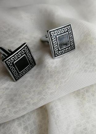 Чоловічі унісекс запонки мінімалізм чорна емаль з візерунком1 фото
