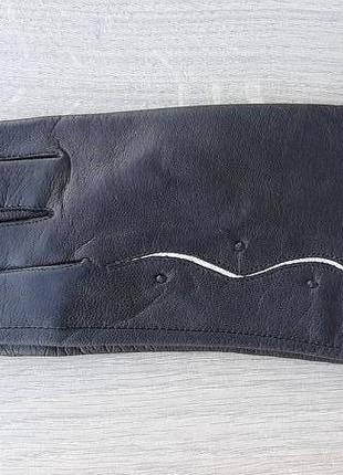 Женские черные демисезонные кожаные перчатки