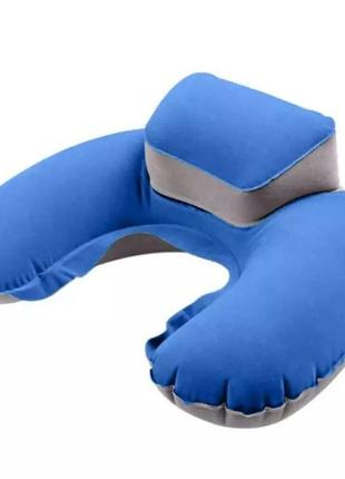 Подушка надувная для шеи синяя - размер в спущенном виде 40*27см