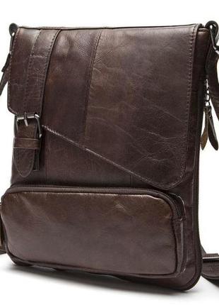 Стильная мужская кожаная сумка vintage 14847 коричневая2 фото