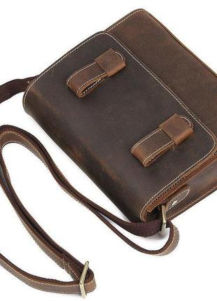 Cумка мужская-почтальонка в винтажной коже vintage 14980 коричневая4 фото