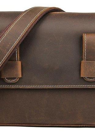 Cумка мужская-почтальонка в винтажной коже vintage 14980 коричневая3 фото