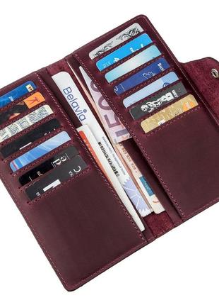 Бумажник женский из винтажной кожи shvigel 16166 бордовый3 фото