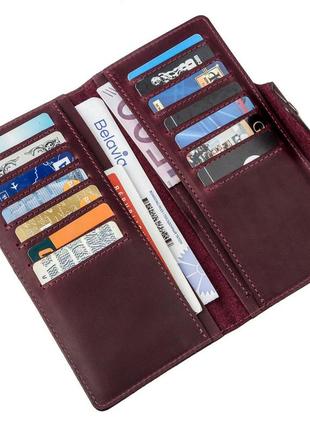 Бумажник женский вертикальный из винтажной кожи на кнопках shvigel 16178 бордовый3 фото