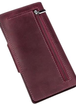 Бумажник женский вертикальный из винтажной кожи на кнопках shvigel 16178 бордовый2 фото