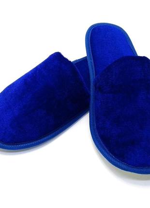 Тапочки велюрові для дому/готелю luxyart, синій, закритий носок, в упаковці 20 пар (zf-141)1 фото