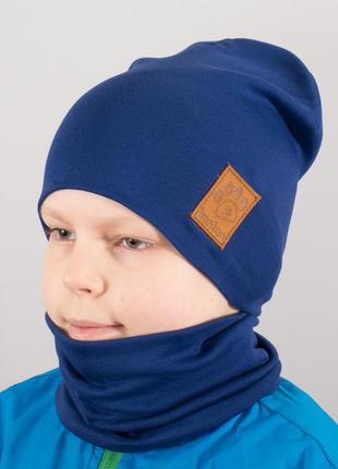 Детская шапка с хомутом канта "лапка" размер 52-56 синий (oc-130)