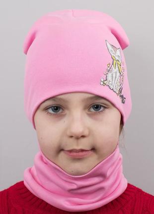 Детская шапка с хомутом канта "кошка" размер 48-52, розовый (oc-507)2 фото