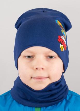 Детская шапка с хомутом канта "brawl leon" размер 48-52 синий (oc-513)2 фото
