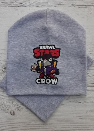 Детская шапка с хомутом канта "brawl crow" размер 52-56 серый (oc-528)3 фото