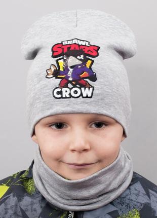 Дитяча шапка з хомутом канта "brawl crow" розмір 52-56 сірий (oc-528)2 фото