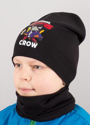Дитяча шапка з хомутом канта "brawl crow" розмір 48-52 чорний (oc-529)1 фото