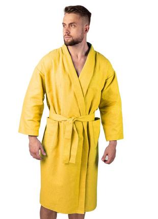 Вафельный халат luxyart кимоно размер (50-52) l 100% хлопок желтый (ls-156)