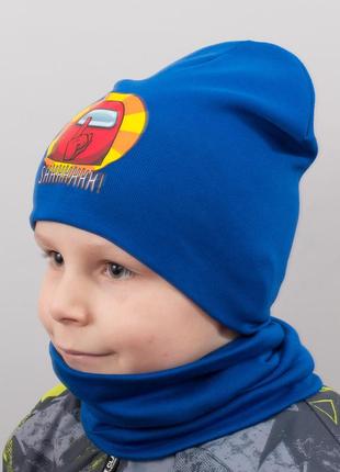 Дитяча шапка з хомутом канта "shhh" розмір 52-56 синій (oc-599)