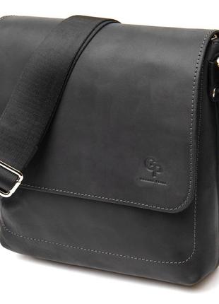 Практичная кожаная мужская сумка grande pelle 11431 черный