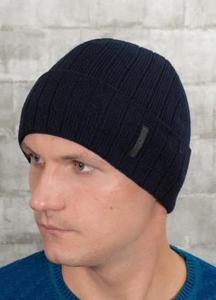 Мужская шапка на флисе канта 50-60 темно-синий (mc-113)