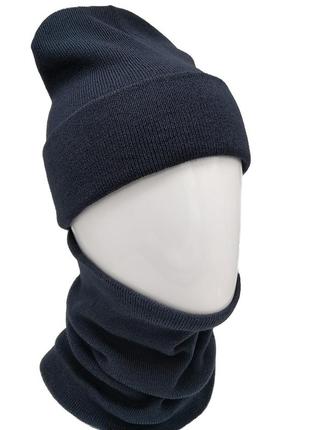 Комплект шапка с хомутом канта унисекс размер подростковый джинс (ol-004)2 фото