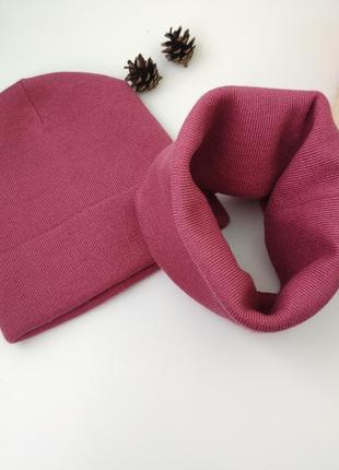 Комплект шапка с хомутом канта унисекс размер подростковый роза (ol-018)