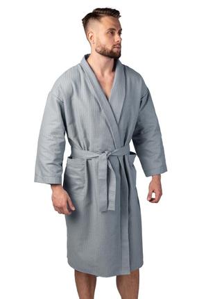 Вафельный халат luxyart кимоно размер (42-44) s 100% хлопок серый (ls-3370)