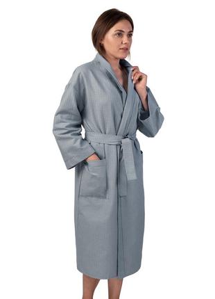 Вафельный халат luxyart кимоно размер (50-52) l 100% хлопок серый (ls-3375)1 фото