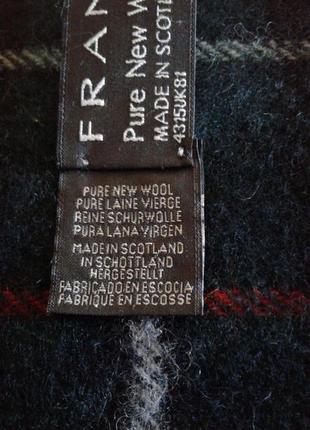Брендовый шерстяной шотландский шарф в клетку с бахромой frangi woolmark унисекс8 фото