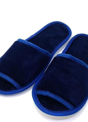 Тапочки велюрові для дому/готелю luxyart, синій, відкритий носок, в упаковці 20 пар (zf-136)2 фото